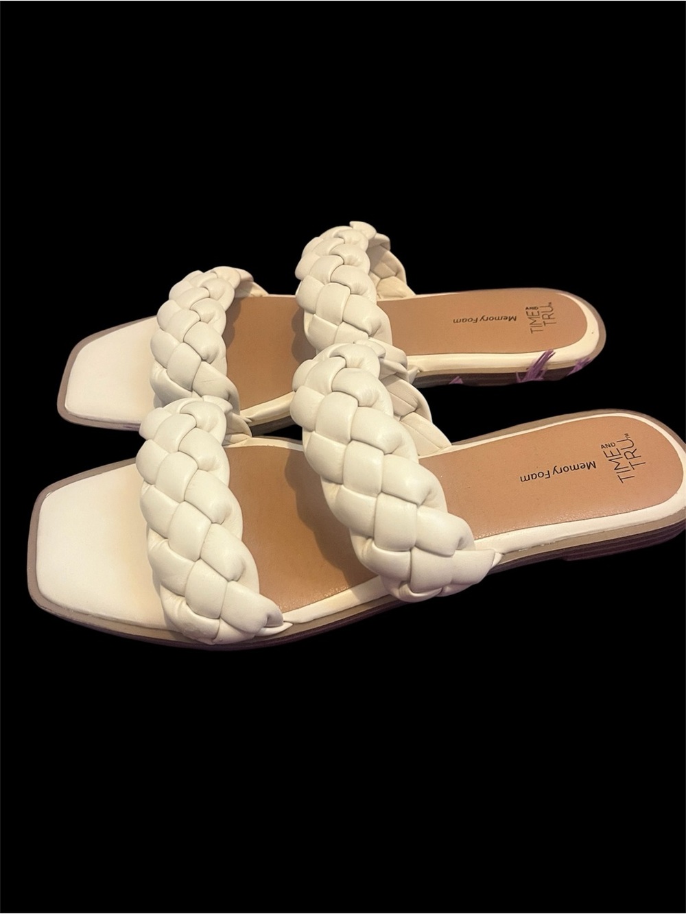 Time and Tru White Braided Double-Strap Slide Sandals - Picture 1 of 6